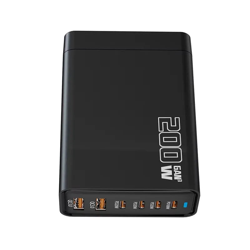 200W Desktop USB C Quick Charger GaN PD Fast Charger 6 Port Mobile Charging Adapter For Laptop iPhone 17 16 15 Samsung Xiaomi