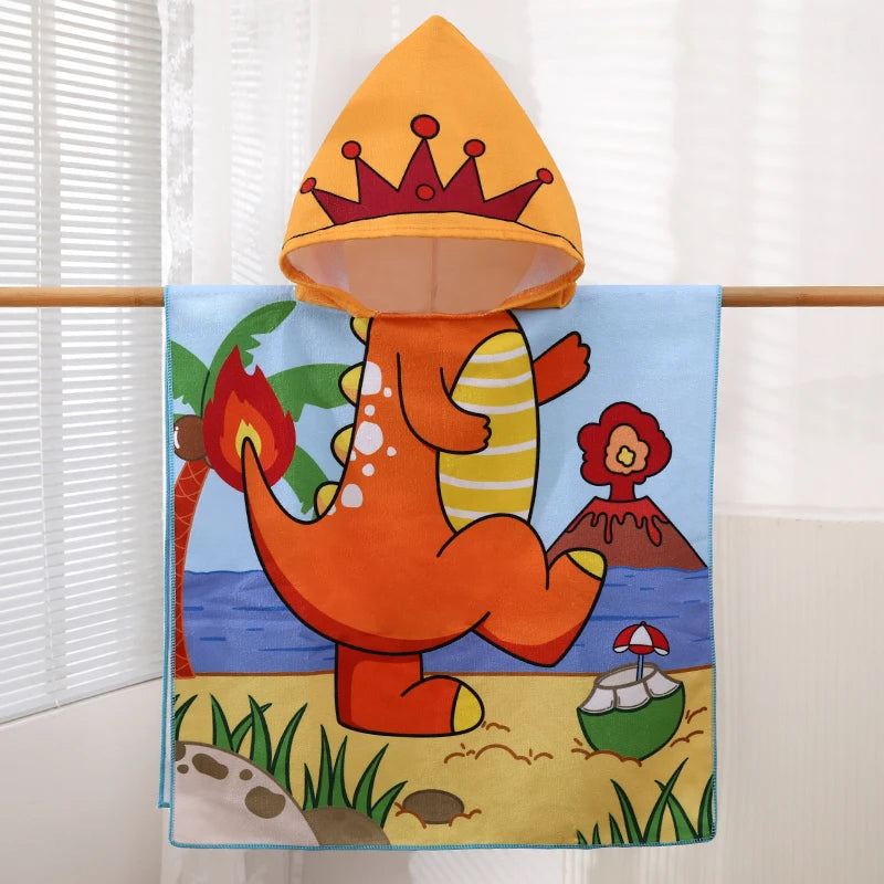 1 Cartoon Hooded Bathrobe Suitable for Boys and Girls, Can Be Unfolded into a Flat Blanket, Polyester Fiber Bath Towel, Children's Small Cape, Water-Absorbent Quick-Dry Beach Towel, Cute Cartoon Swimming Bathrobe for Babies,