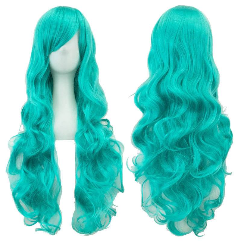 Soowee Curly Long Synthetic Hair Green Wig Hairpiece Pink Black Party Hair Cosplay Wigs for Women