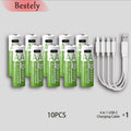 Bestely 1.5V 13600mAh USB AA Lithium Ion Rechargeable Battery, Fast Charging Li-ion Akku, 2000 Cycle with USB-C Port Cables
