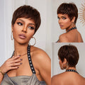 Short Wavy Layered Pixie Wig Human Hair Boy Cut Short Human Hair Wigs for Black Women Machine Made Brazilian Hair Wigs on Sale