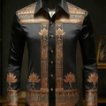 New men's long sleeved shirt with gold lotus 3D printed | SAMAG