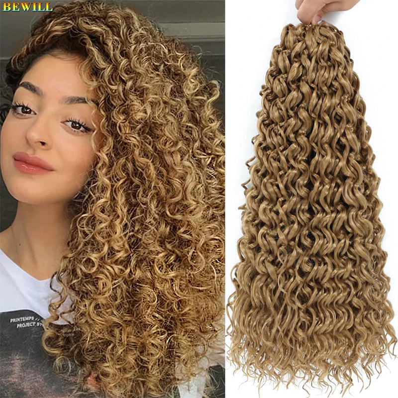BEWILL GoGo Curl Crochet Hair 14 18 Inches Water Wave Beach Curl Crochet Hair Ombre Synthetic Bohemian Braids Hair Extensions 1B