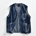 Spring Autumn Jacquard Cowboy Vest V-neck Single breasted Men Vests Jacket Japanese Casual Fashion Loose Sleeveless Denim Coat