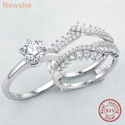 Newshe 925 Silver Bridal Set Original Wedding Rings for Women 1.8Ct Round Cut Zircon Moissanite Engagement Enhancer | SAMAG