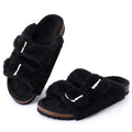 Evshine Winter Fur Clogs Slippers For Women Men Cork Footbed Plush Lined Mules Fuzzy Suede Potato Shoes Warm Furry House Clogs