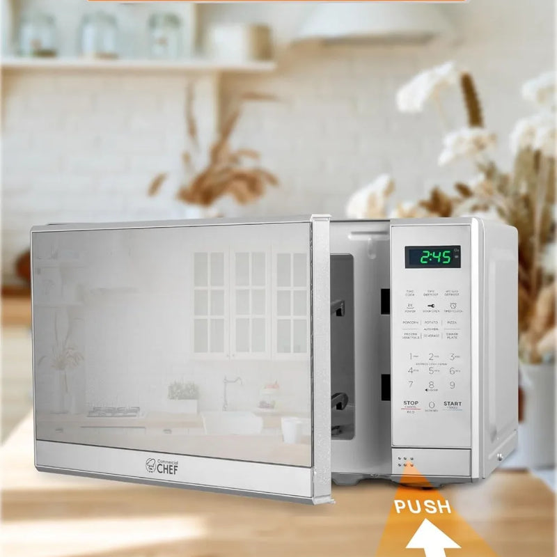 0.7 Cu Ft Countertop Microwave Oven, 700W with Digital LED Touch Controls, 10 Power Levels, Push Button Door, Stainless Steel