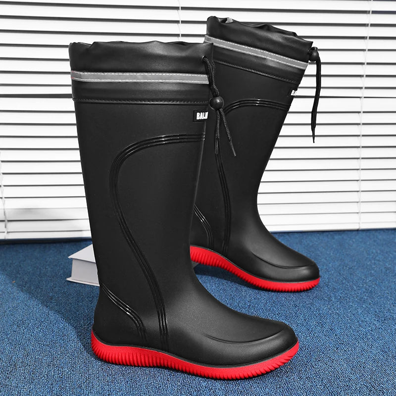 Winter Thickened Anti-slip Men's Rain Boots High Waterproof Reflective Work Fishing Shoes Warm Water Shoes Rubber Shoes for Men
