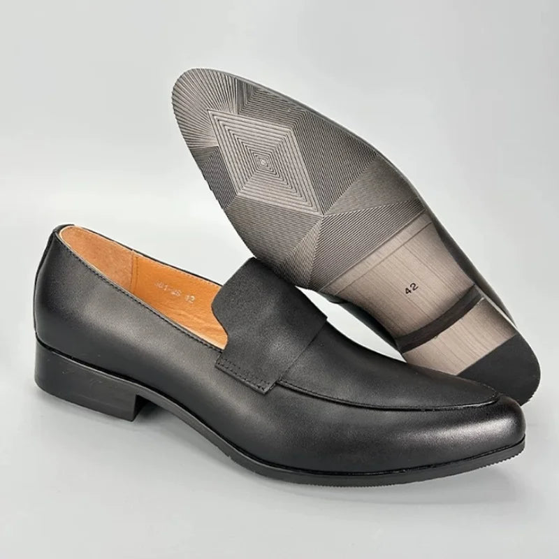 Men's Summer Genuine Leather Breathable Formal Business Shoes Wedding White Leather Shoes Korean Style Pointed Toe Loafers