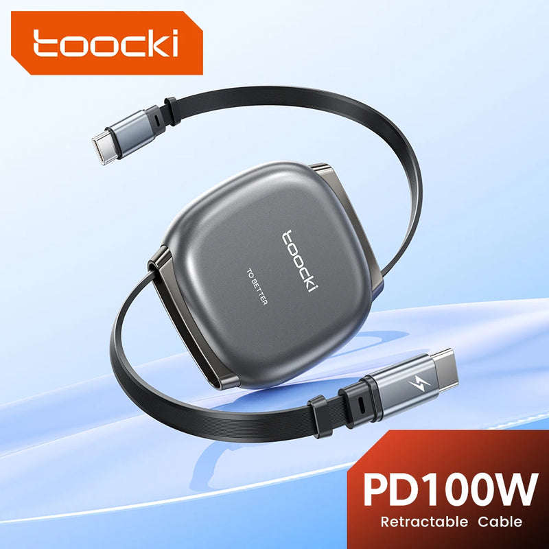 Toocki  PD 100W USB C Cable Retractable USB C to C Fast Charging Cable Retractable Type C Charger Cable for iPhone 1615 Pro Max