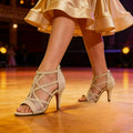 Adult Latin Dance Shoes for Woman Soft Sole Heel Sandal Female Cha Cha Tango Professonal Ballroom Training Stage Boots OEM Heel