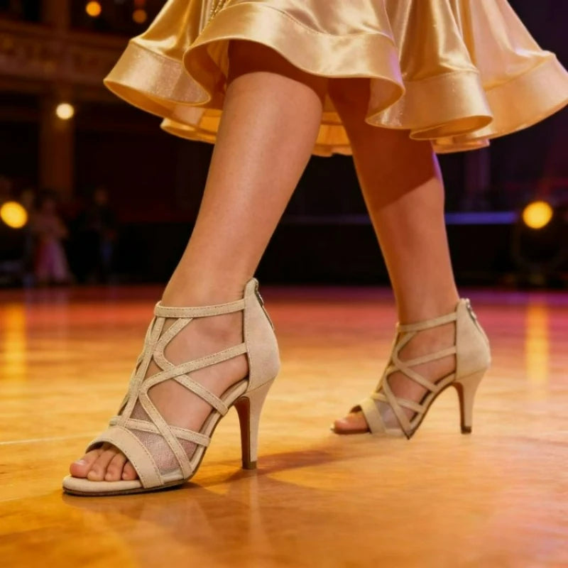 Adult Latin Dance Shoes for Woman Soft Sole Heel Sandal Female Cha Cha Tango Professonal Ballroom Training Stage Boots OEM Heel