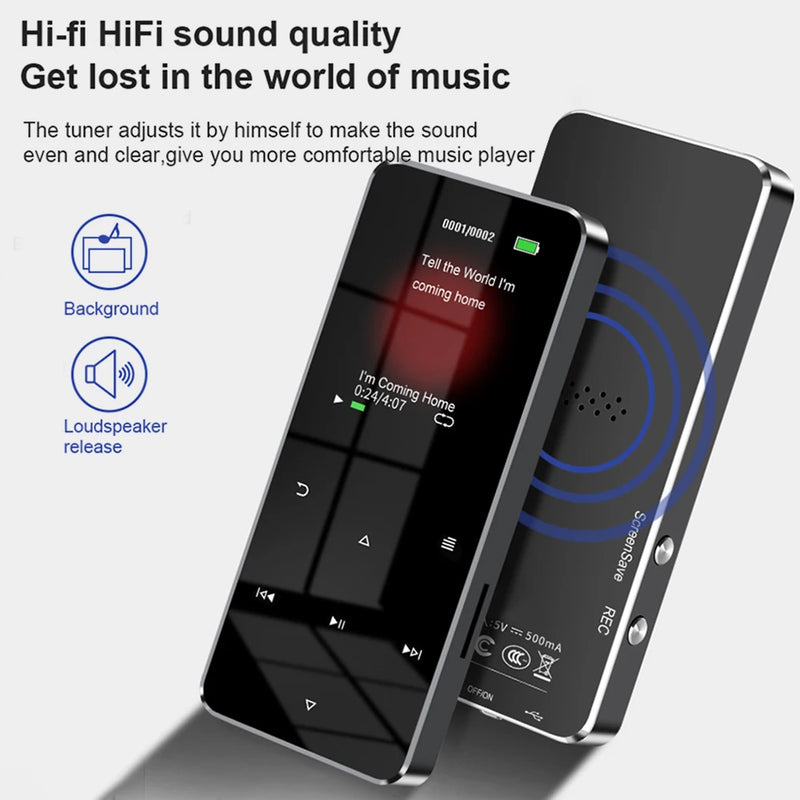 MP4 Player 1.8Inch MP3 MP4 Music Player HiFi Bluetooth 5.0 Support Card Built-in Speaker With FM Alarm Clock E-Book Recording