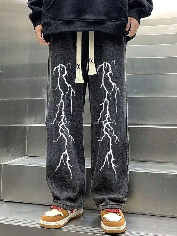 Printed Black Baggy Jeans Pants Men Straight Oversize | SAMAG