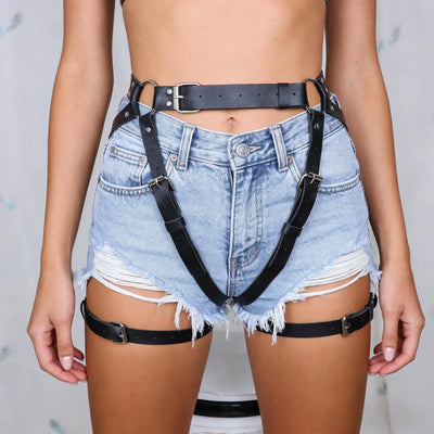 Fashion Women Faux Leather Body Harness Belt Suspenders Garter Leg Goth Clothing Rave Outfit Accessory | SAMAG