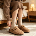 Kidmi Women's Cork Insole Clogs Winter Warm Lined Non-slip Mules Slipper With Adjustable Buckle Lady Cozy Bedroom Potato Shoes