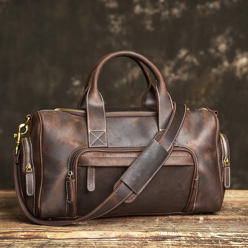 NUPUGOO-Genuine Leather Travel Bag for Men, Vintage Hand Luggage, Boston Bag, Duffle, Large Capacity, Shoulder Bag for 16 "Lapto