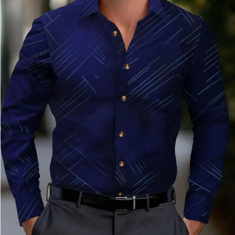 Men's formal shirt butt long-sleeved stripe lapel spring | SAMAG