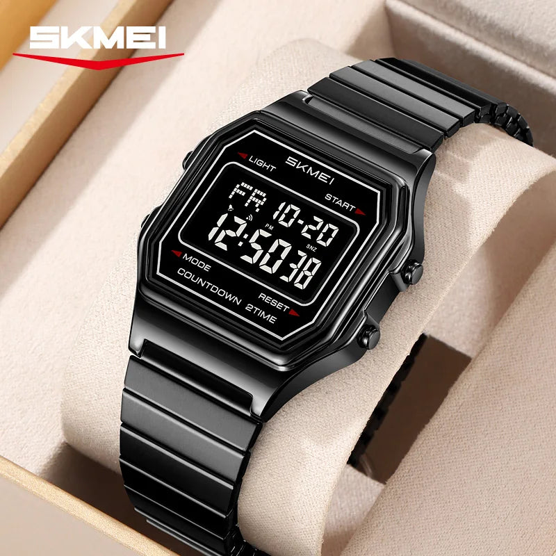 SKMEI 2465 Luxury Men's Digital Watch Waterproof Stainless Steel Electronic Men's Watch LED Display Sport Clock Reloj Hombre