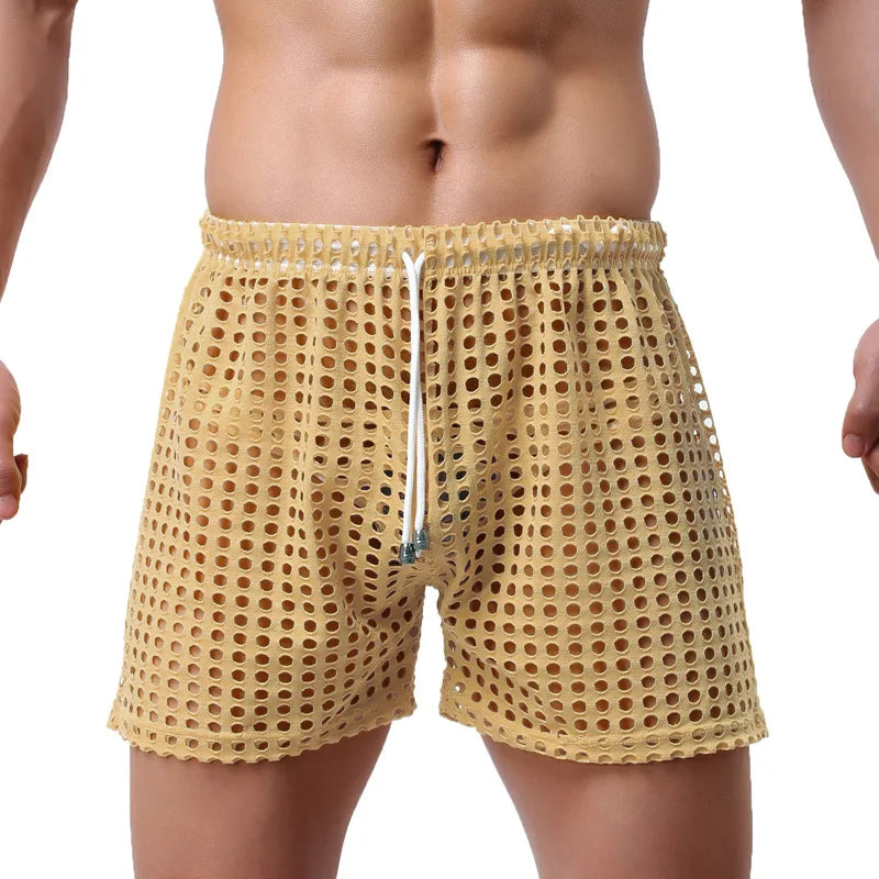 WOXUAN Men's Hollow Boxers New Fashion Loose Sexy Mesh Hollow Pants Comfortable Breathable Sexy Mesh Pants Quick Dry Underwear