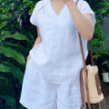 2025 ZANZEA Women's Short Sets Summer Lace Insert Short Sleeve V Neck T-shirt and Elastic Waist Shorts Casual 2-Pieces Suits
