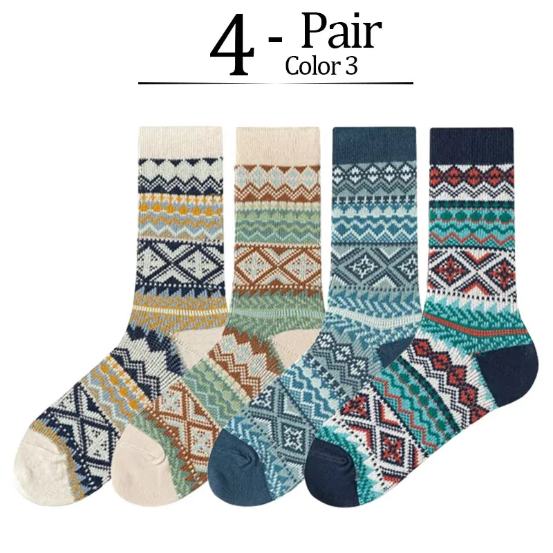 4 Pairs Man Short Socks Retro Bohemian Stripe Style | SAMAG