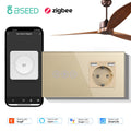 BSEED Zigbee Fans Switches Smart Wall Touch  Speed Control Switch With EU Socket Support Tuya Smart Life Alexa Voice Control