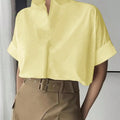 Women's Light Yellow Loose Fit Short Sleeve Shirt - View 4 | SAMAG