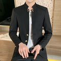Black Stand-up Collar Men Retro Suit Jacket, Asian Size Slim-fit Blazer Coat, Single-Breasted Long-Sleeved Overcoat M-5XL