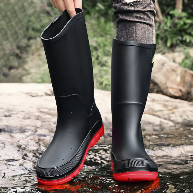 Men's Waterproof Rain Shoes Kitchen Non-Slip Rain Boots Mid-Calf Work Shoes Slip-On Casual Waterproof Outdoor Fishing Boots