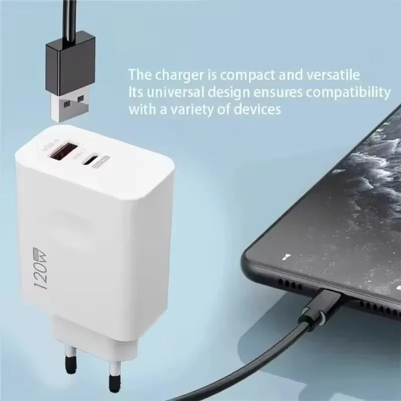 120W Charger Turbo Fast Charging EU US UK Wall Hypercharge Adapter USB 6A Type C Cable For Xiaomi 13 12 11 Ultra Redmi