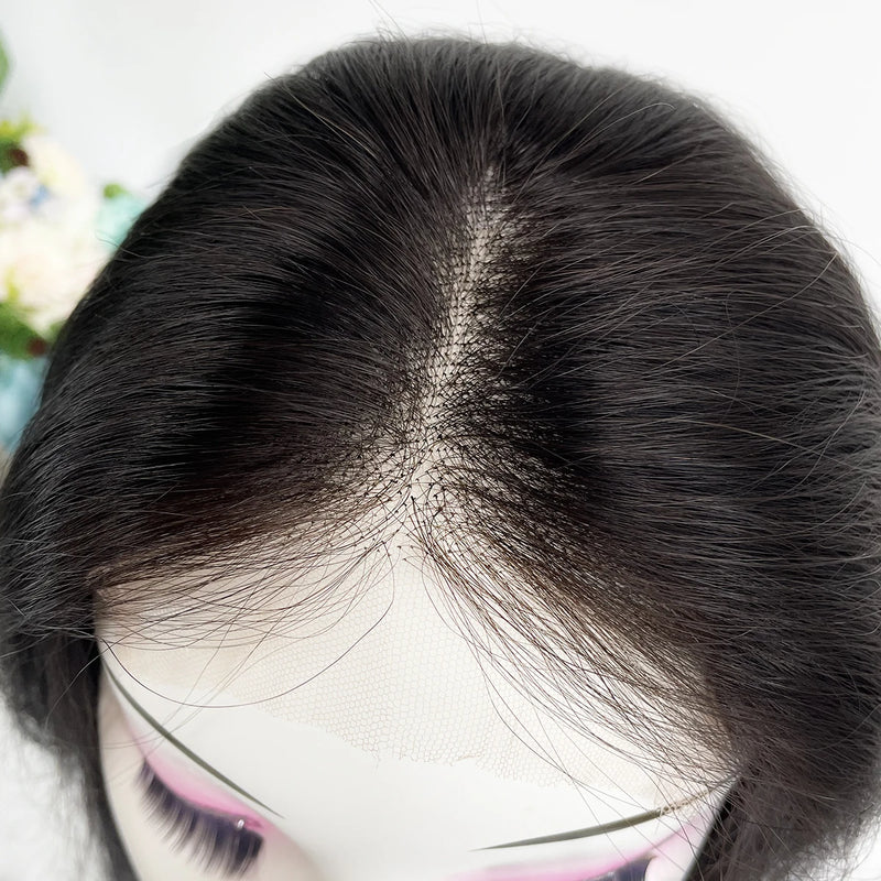 4x4inch Lace Front Human Hair Topper HD Lace Wefted Topper with Adjustable Elastic Band Virgin European Hair Women Hairpieces
