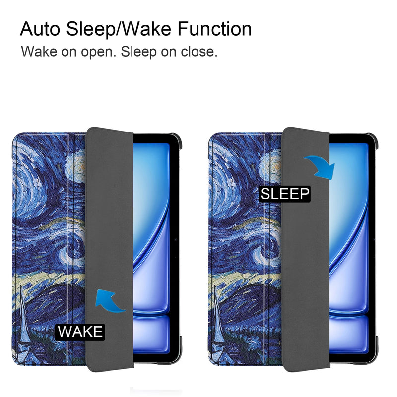 Tablets case  For Ipad air11 2024 11 inch Book Flip Cover with Stand Auto Wake Sleep  Three fold Caster hard shell