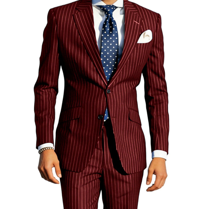 Men's Classic Stripe Suits 2 Piece ( Blazer+Pants ) Notch Lapel 2 Buttons Slim Fit Jacket & Trousers for Business Casual Wedding