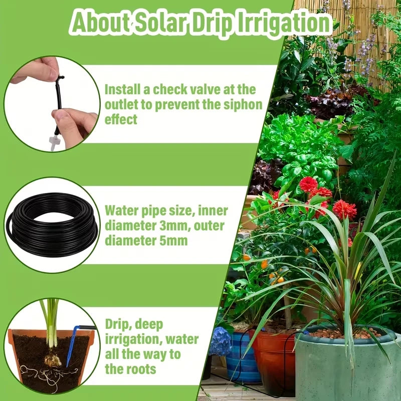 Solar Automatic Watering Kit for Garden, Drip Irrigation Watering System with 15 m Watering Hose, Balconies, Flower Pots, Plants