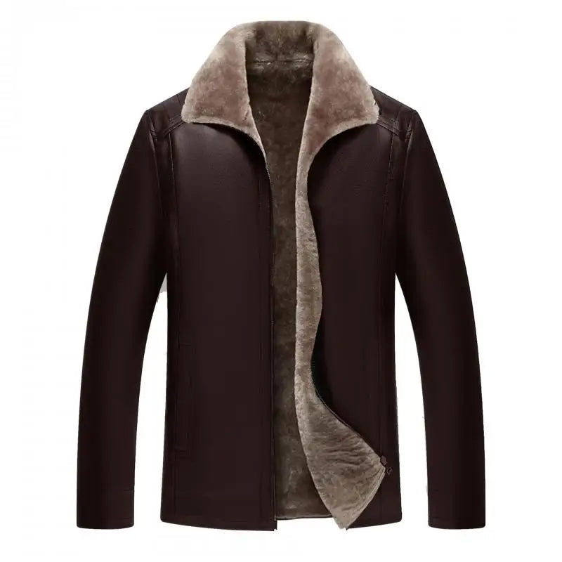 Winter Fleece Warm Leather Jacket Men Pu Business Casual Loose Thick Leather Coats Male Fashion Vintage Faux Fur Outwear Jackets