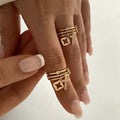 2025 Nwe Stainless Steel 18 K Gold Plated Sun Rings for Women Natural Stone Inlaid in Hollow Metal Texture Ring Trendy Jewelry