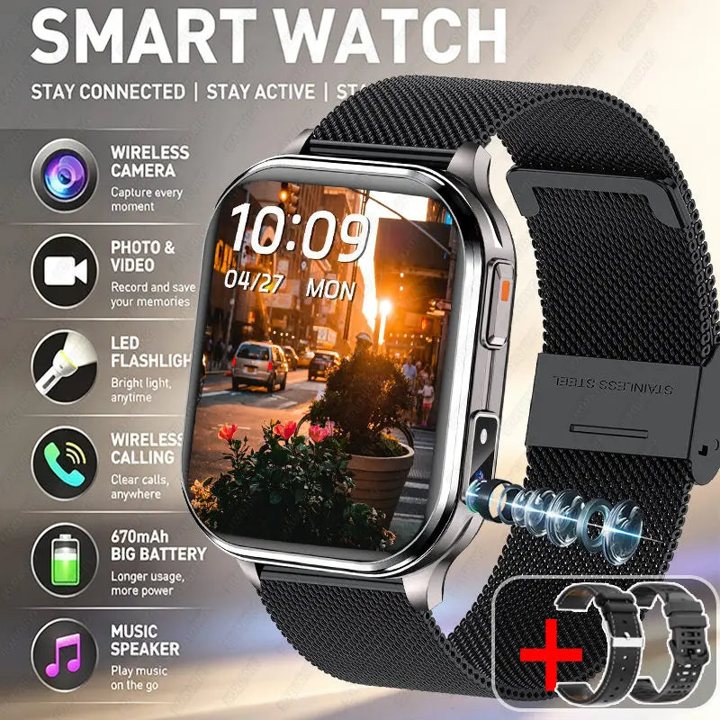 2026New Smart Watch With Camera Men Women Photos Record Video Health Sports Fitness IP68 Waterproof BT Call Recording Smartwatch