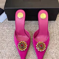 Women's new satin pointed toe toe water diamond high heels slippers party wedding high heels women's sandals