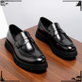 New Mens Glossy Genuine Leather Loafers British Style Thick Sole Slip on Business Casual Shoes for Summer
