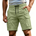 Men Solid Color Drawstring Cargo Shorts Elastic Waist | SAMAG