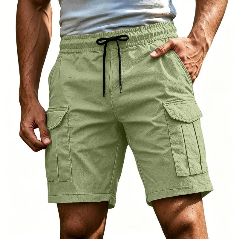 Men Solid Color Drawstring Cargo Shorts Elastic Waist | SAMAG