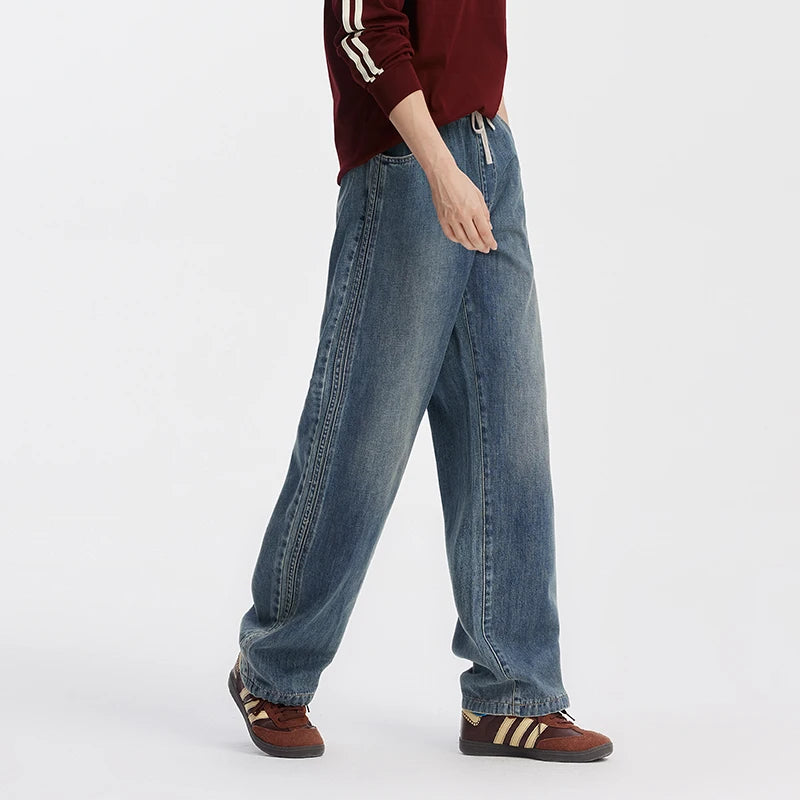 Semir Men Jeans Retro Wide Straight Side Stripe Elastic | SAMAG