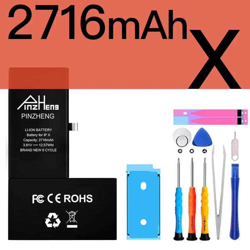 PINZHENG Real High Capacity Battery For iPhone X XR XS Max 12 13 Mini Pro Max 11 Pro Max Replacement Bateria Warranty One Year