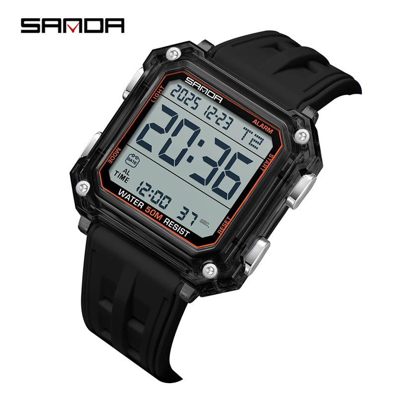 SANDA Quality Brand Military Digital Wristwatch For Men Led Display Complete Stopwatch Waterproof Daily Electronic Male 6377