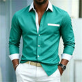 Men's shirt color blocking black and white lapel slim fit | SAMAG