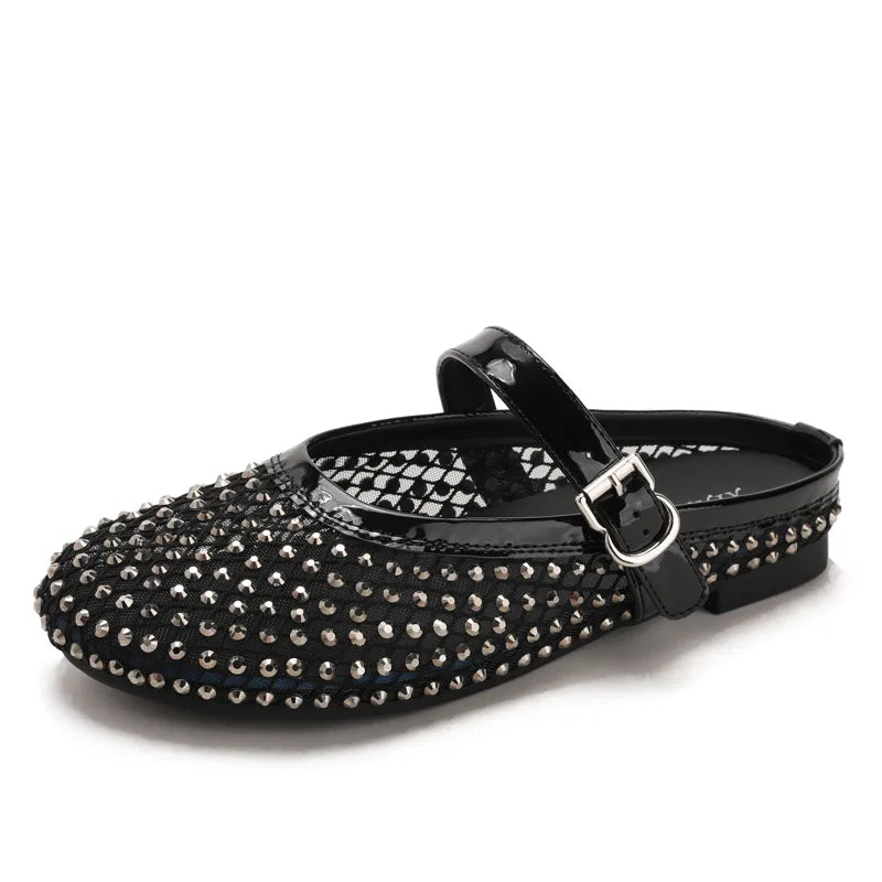 Luxury Shinny Diamond Women Mules Slippers Summer Shoes Crystal Footwear Rhinestones Slip On Brand Mary Jane Sandals Mesh Clogs
