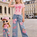 Girls' Y2K Style 2 - Piece Set: Pink Bow - Print Slim - Fit | SAMAG