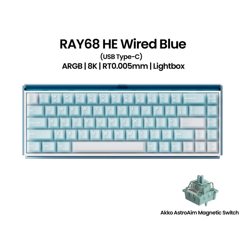 Akko RAY68 HE Mechanical Keyboard 65% Magnetic Switch Rapid Trigger 0.01mm 8K RGB with Lightbox Custom ESports Gaming Keybaord