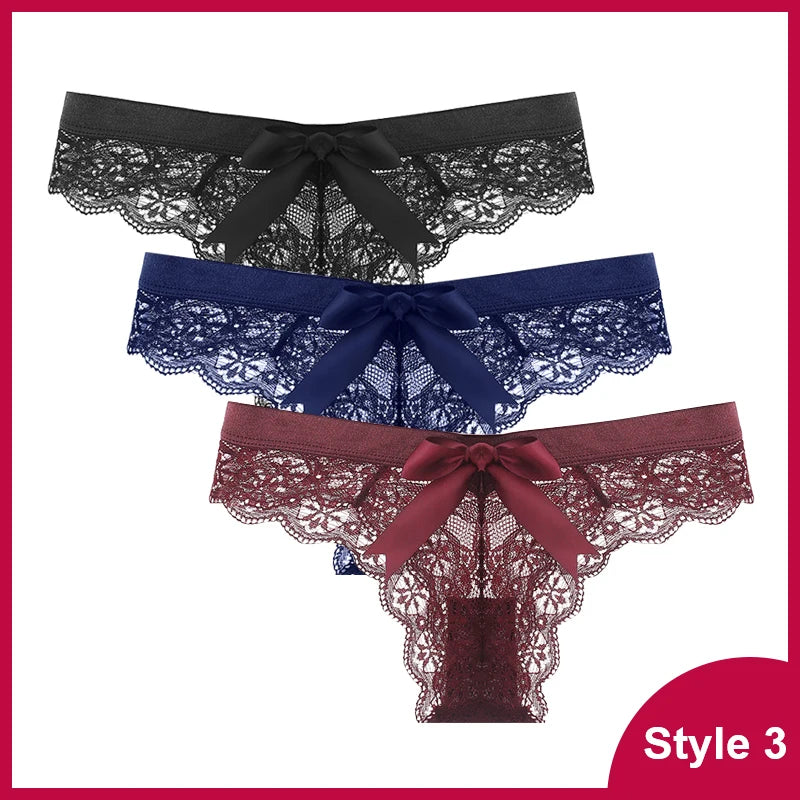3 Pcs Woman Panties Sexy Lace Thong Underwear Lingerie Female T-back Temptation Low Waist Women Transparent G String